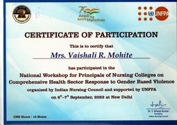 07.09.2022 Certificate of DR. Vaishali R. Mohite -Gender based Violence by INC & UNFPA on September 2022